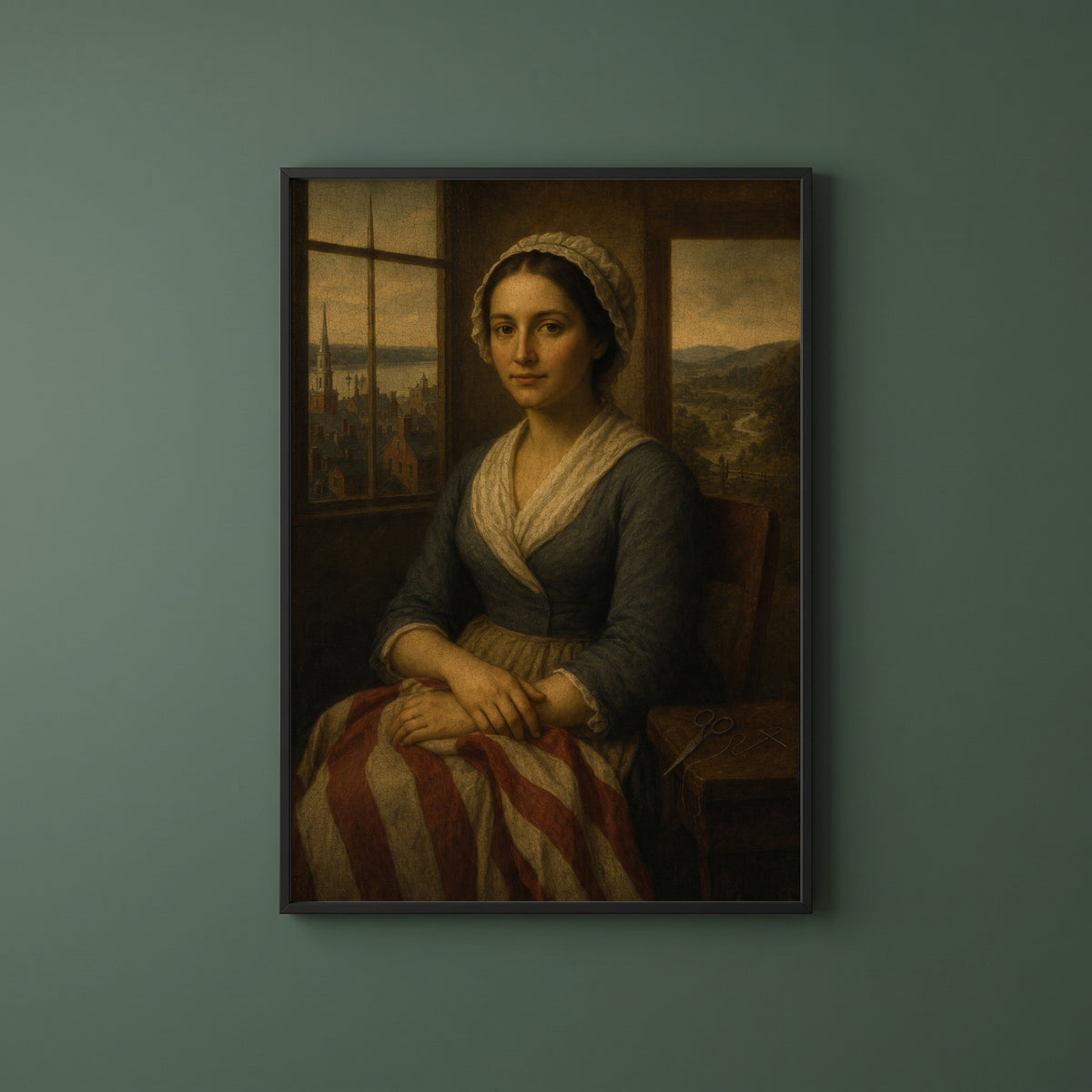 Betsy Ross framed print on a plain wall
