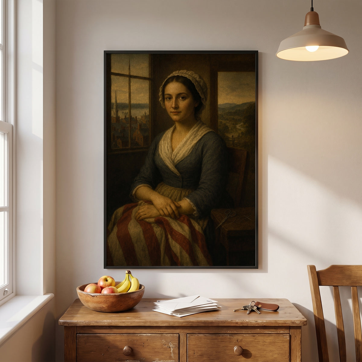 Betsy Ross framed print hanging in a home interior