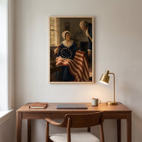 Betsy Ross and the First Flag framed print hanging in a home interior