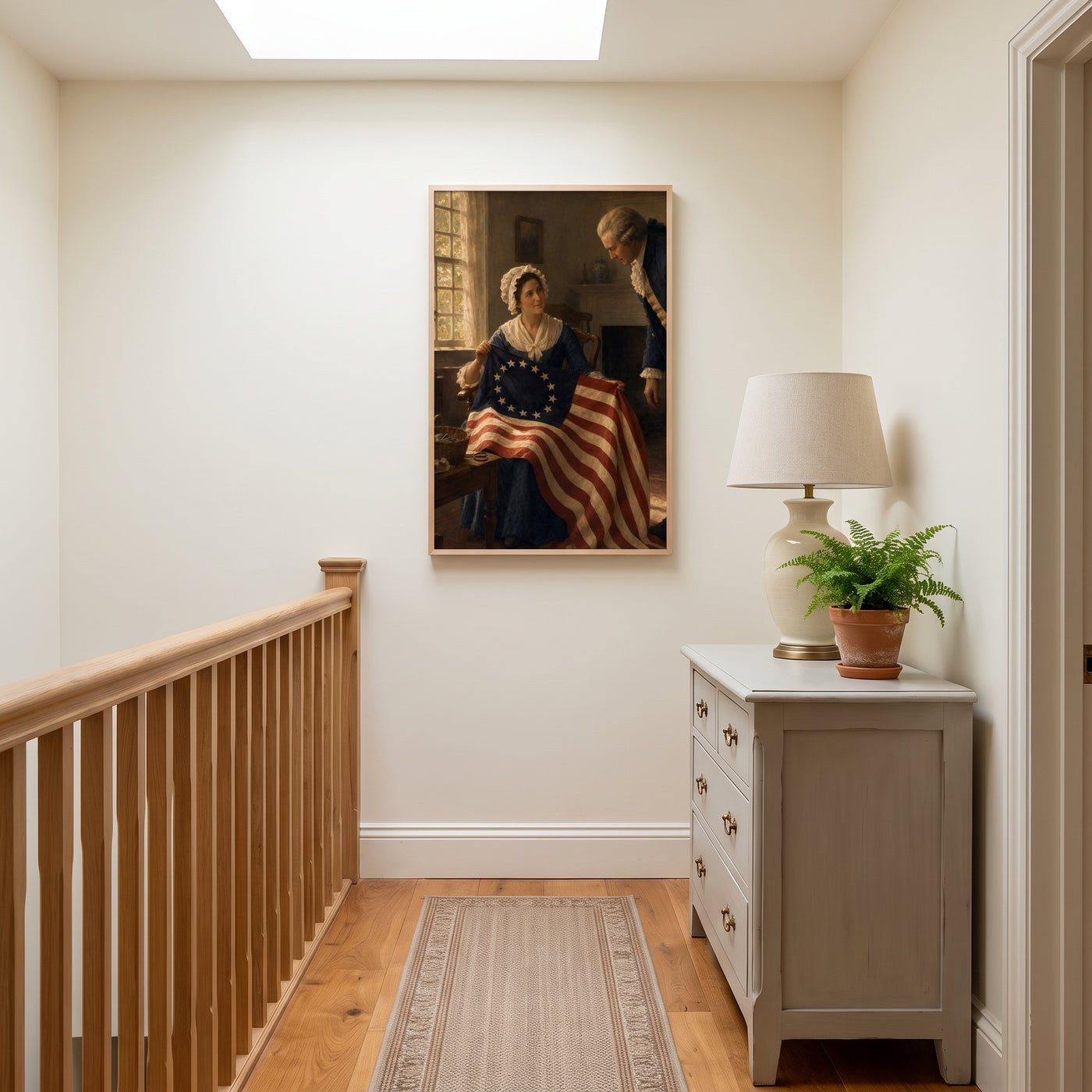 Betsy Ross and the First Flag framed print hanging in a home interior