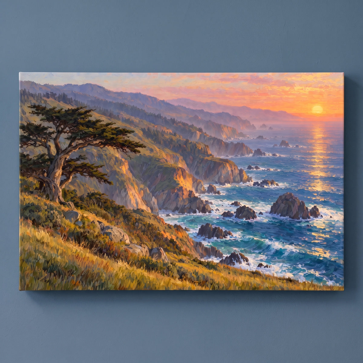 Big Sur at Sunset gallery-wrapped canvas print on a plain wall