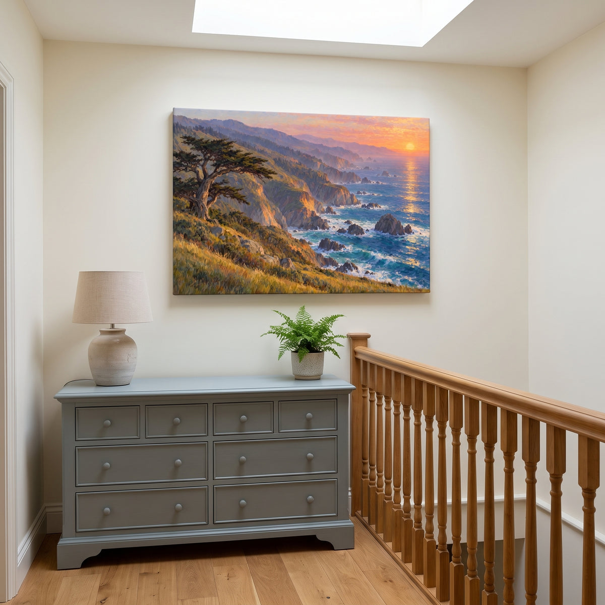 Big Sur at Sunset canvas print hanging in a home interior