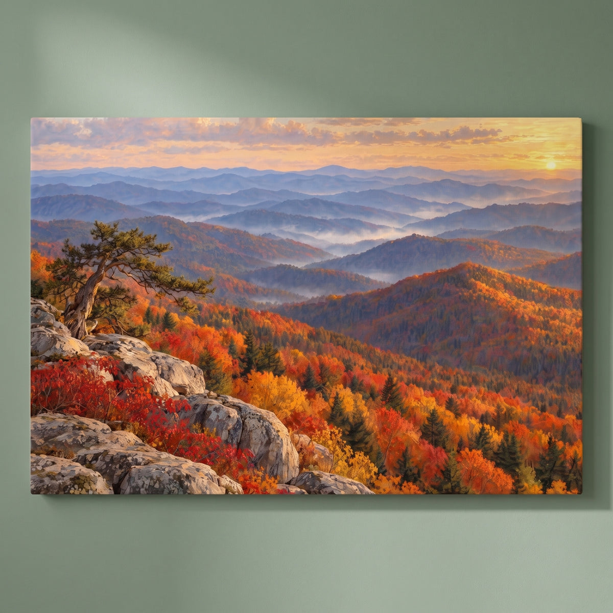 Blue Ridge in Autumn gallery-wrapped canvas print on a plain wall