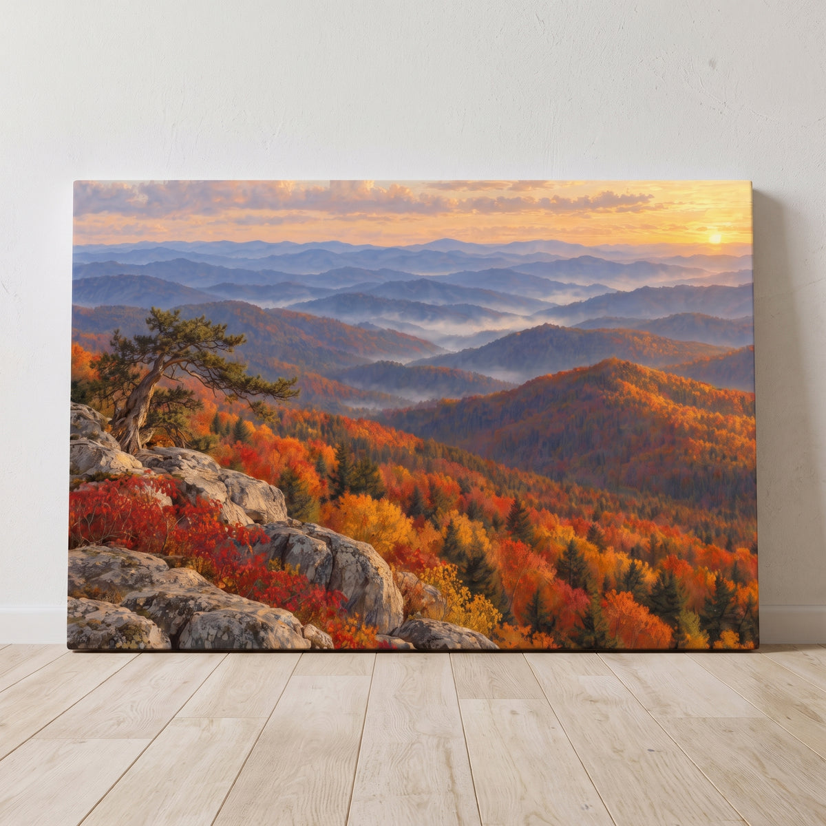 Blue Ridge in Autumn canvas print leaning against a wall