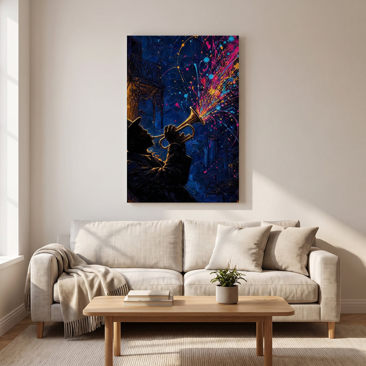 Bourbon Street Blues canvas print above a sofa