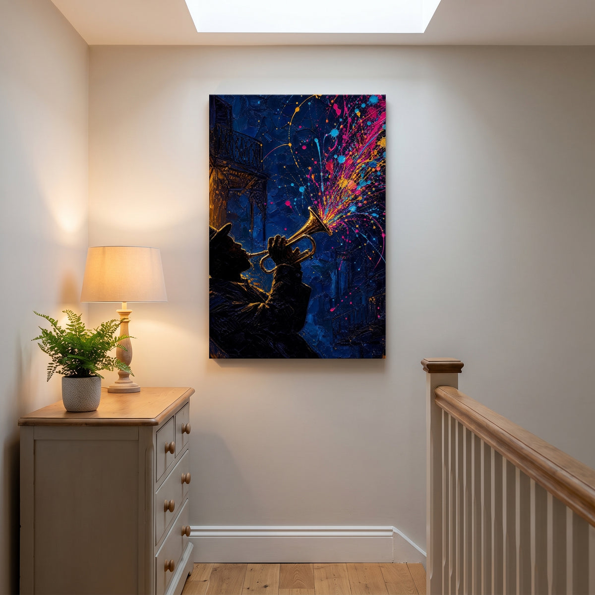 Bourbon Street Blues canvas print hanging in a home interior