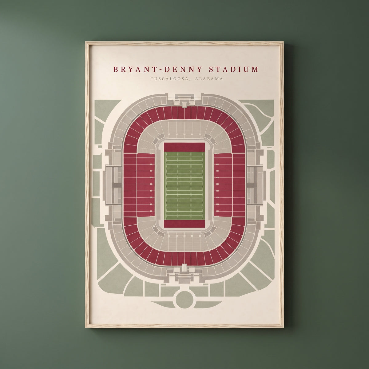 Bryant-Denny Stadium framed print on a plain wall