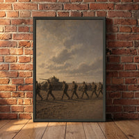 By Land framed print leaning against a wall