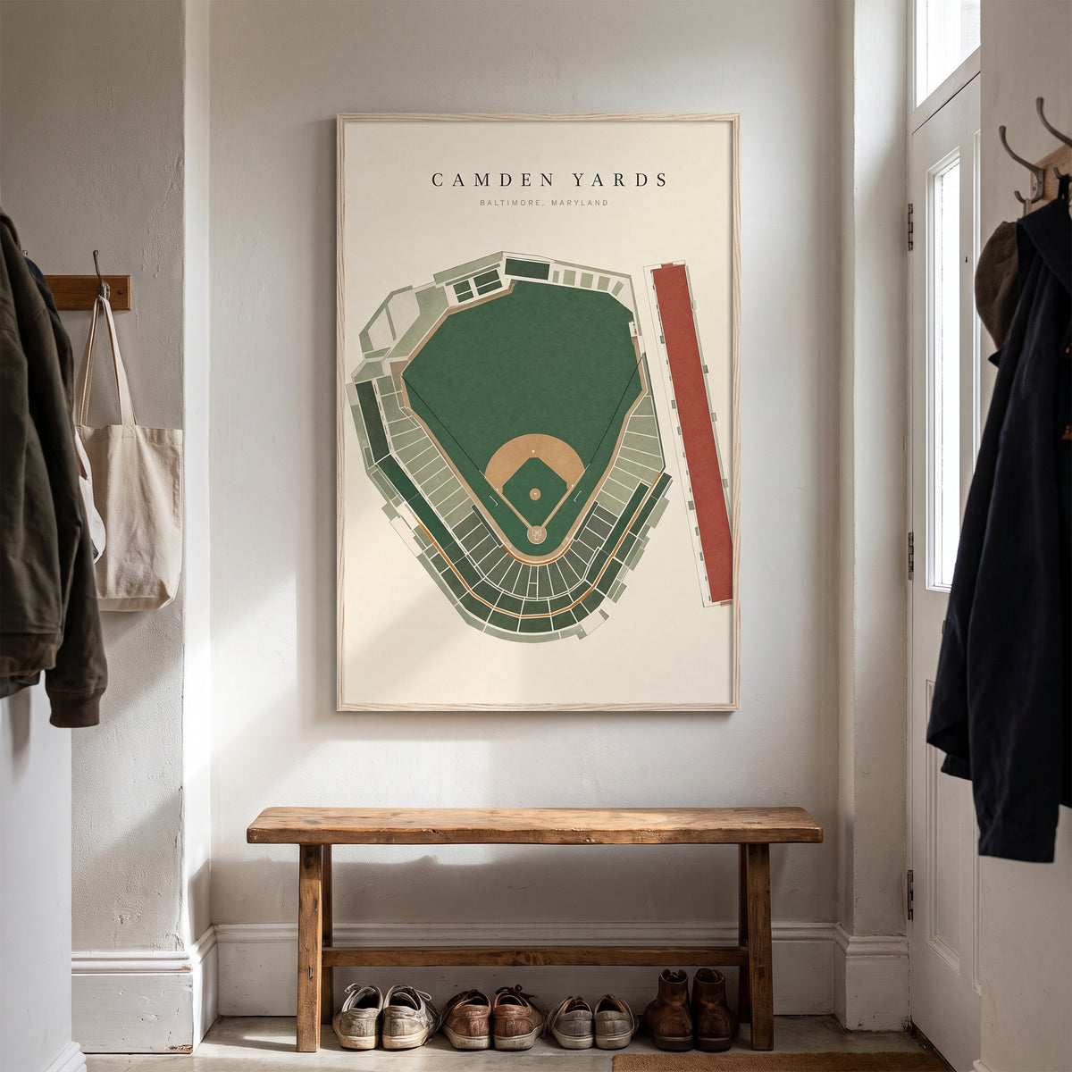 Camden Yards framed print hanging in a home interior