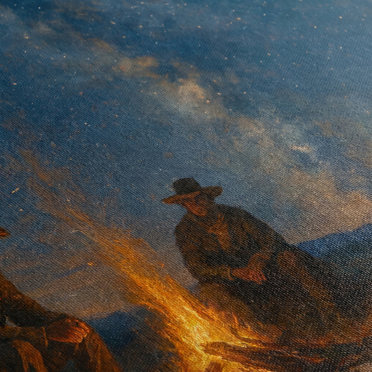 Close-up detail of the Campfire in the Wild West canvas print