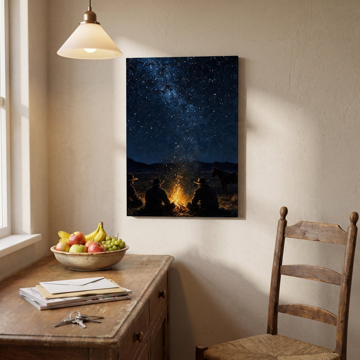 Campfire Stories canvas print hanging in a home interior