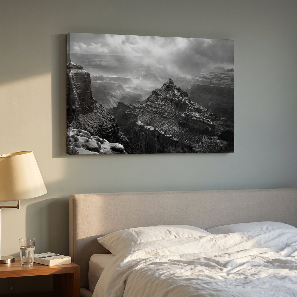 Canyon in Winter canvas print hanging in a home interior