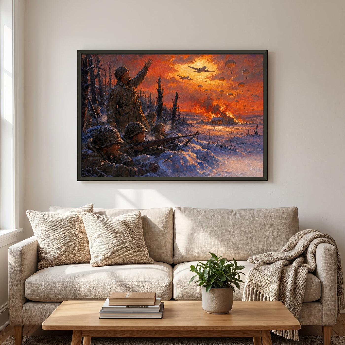 Christmas Eve at Bastogne framed print hanging in a home interior