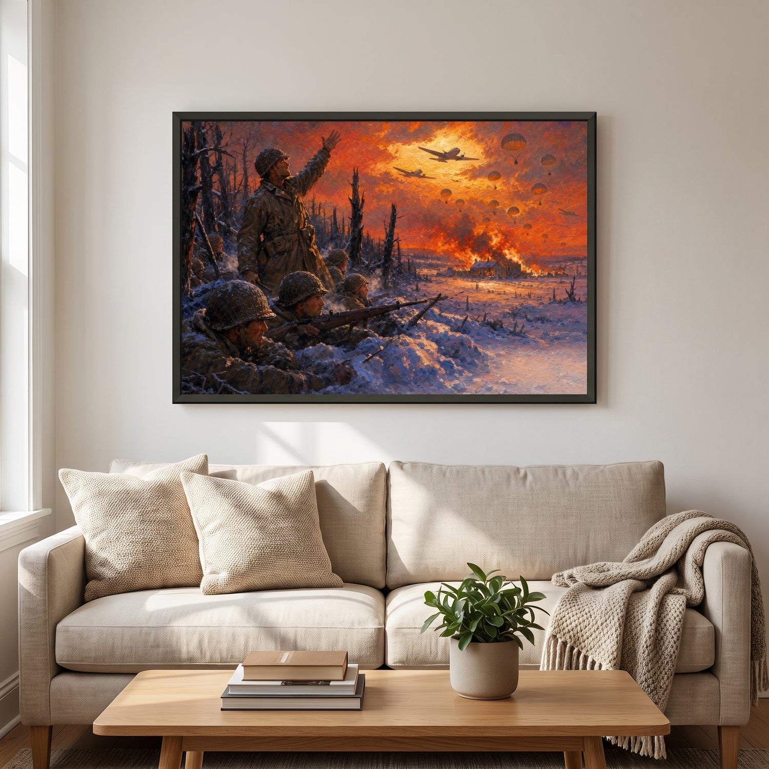 Christmas Eve at Bastogne framed print hanging in a home interior