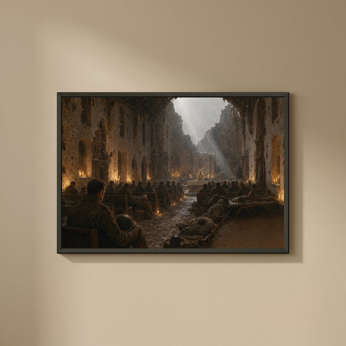 Christmas Mass in the Ardennes framed print on a plain wall