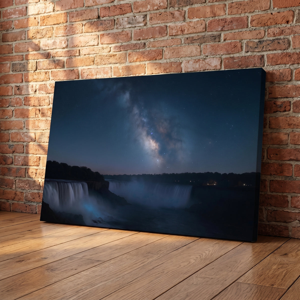 Clear Sky over Niagara canvas print leaning against a wall