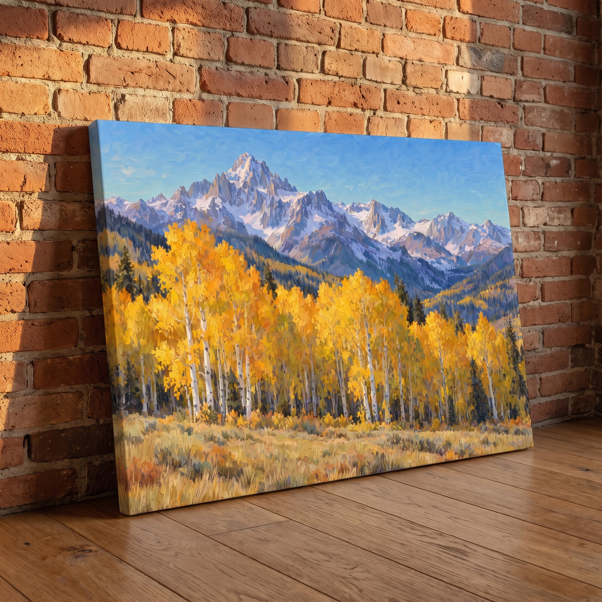 Colorado Aspen Gold canvas print leaning against a wall