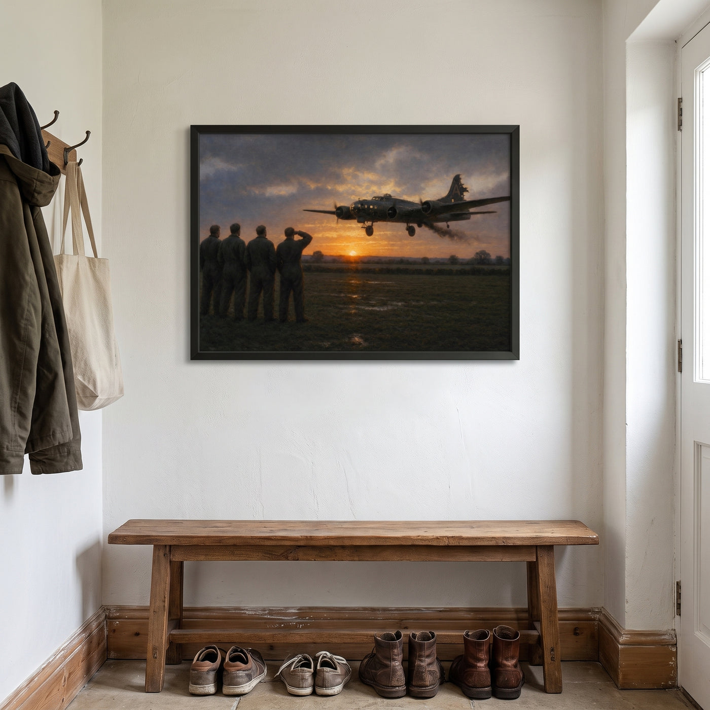 Coming Home Damaged framed print hanging in a home interior