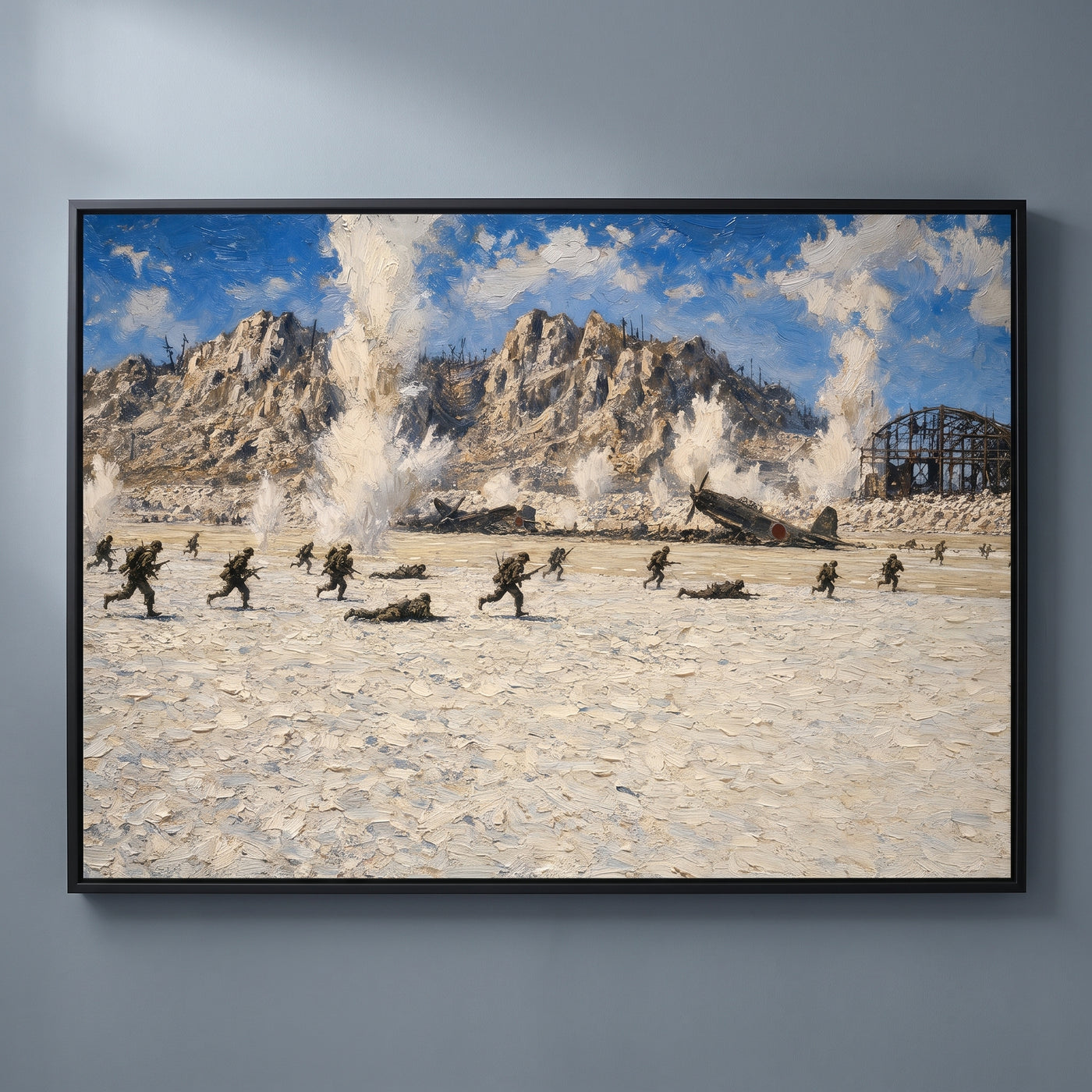 Crossing the Coral, Peleliu framed print on a plain wall