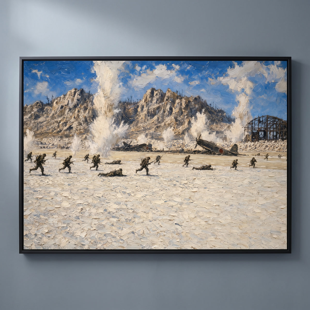 Crossing the Coral, Peleliu framed print on a plain wall