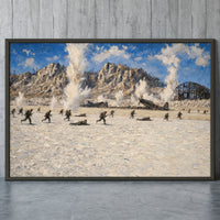 Crossing the Coral, Peleliu framed print leaning against a wall