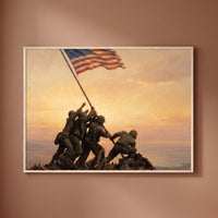 Dawn Over Mount Suribachi framed print on a plain wall