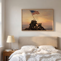 Dawn Over Mount Suribachi framed print hanging in a home interior
