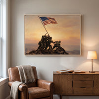 Dawn Over Mount Suribachi framed print hanging in a home interior
