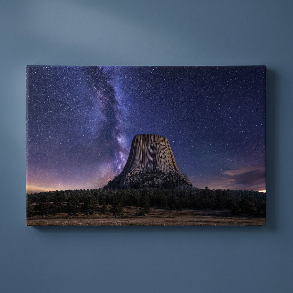 Devil's Tower Night gallery-wrapped canvas print on a plain wall