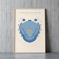 Dodger Stadium framed print leaning against a wall
