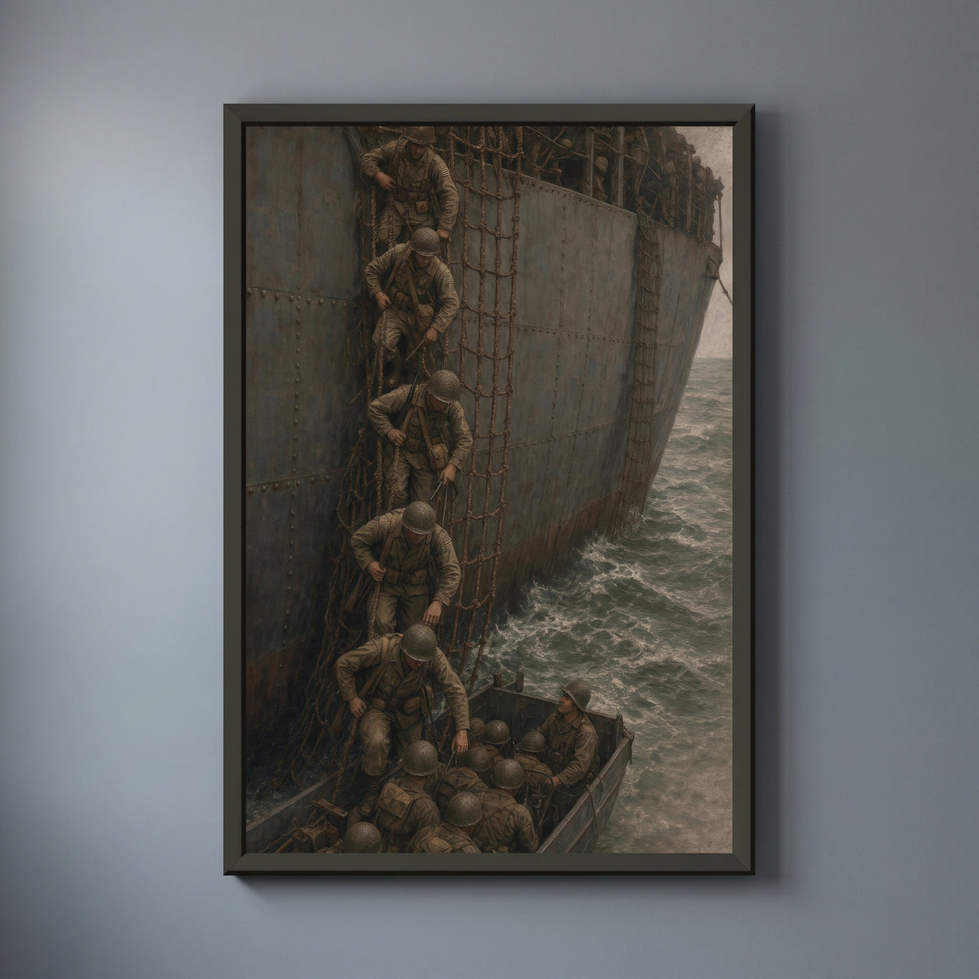 Down the Scramble Nets framed print on a plain wall