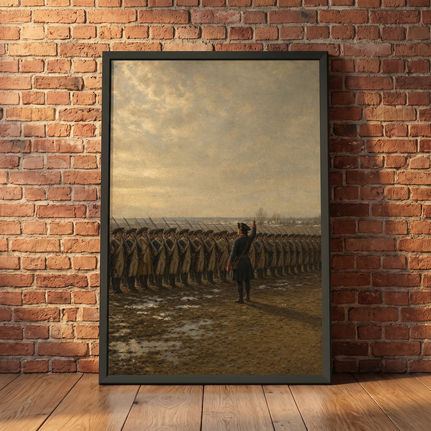 Drill at Valley Forge, 1778 framed print leaning against a wall
