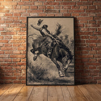 Dynamic Rodeo framed print leaning against a wall