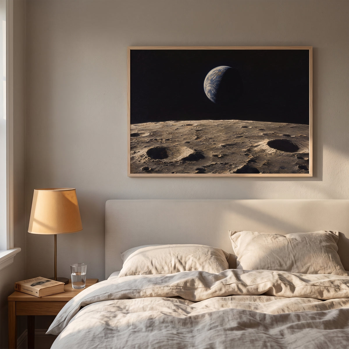 Earthrise framed print hanging in a home interior