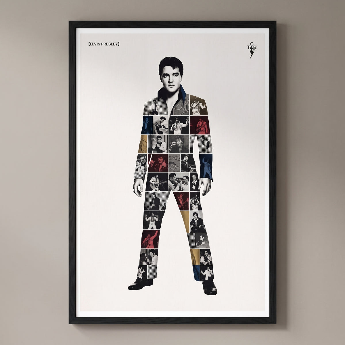 Elvis Presley — The King framed print on a plain wall