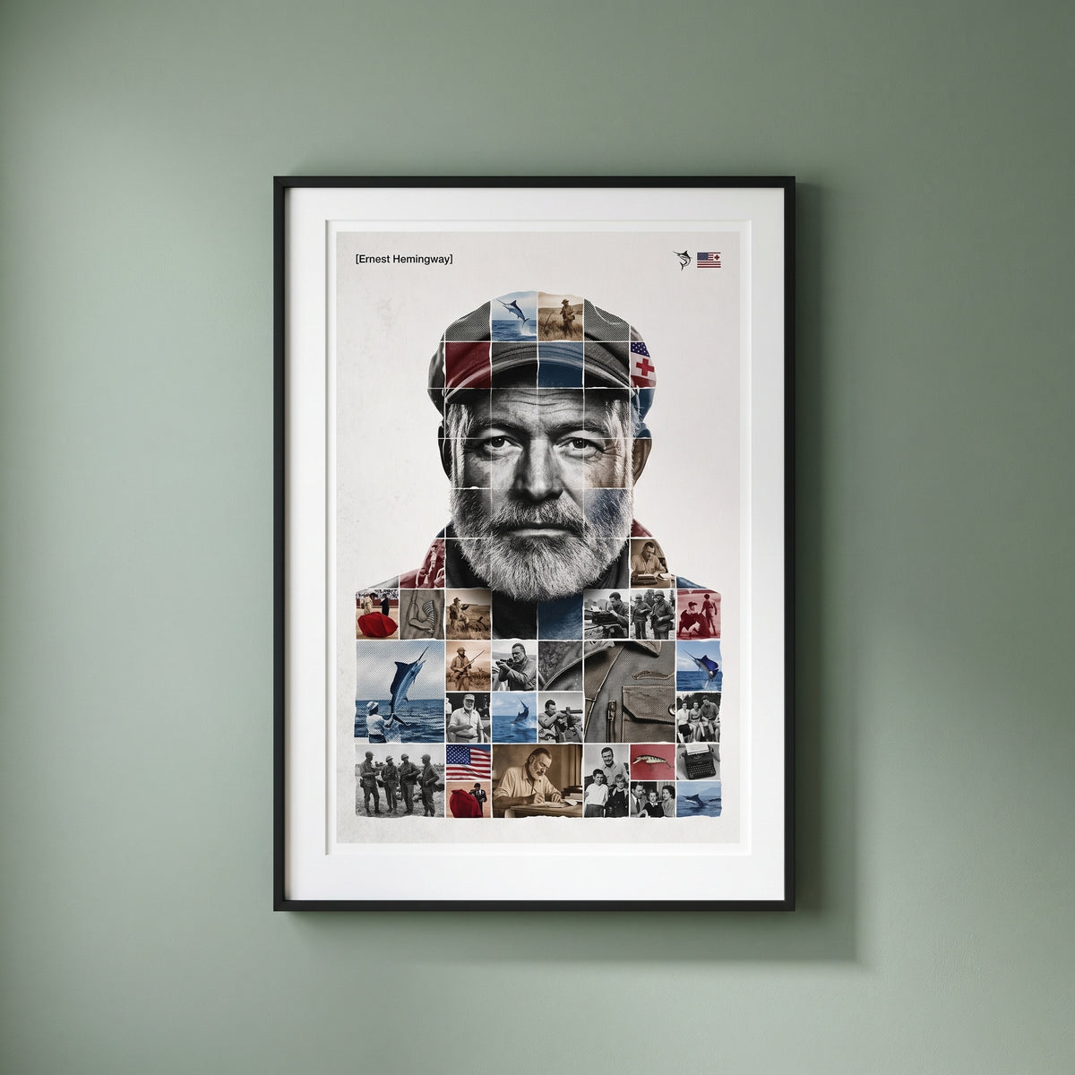 Ernest Hemingway — The American Legend framed print on a plain wall