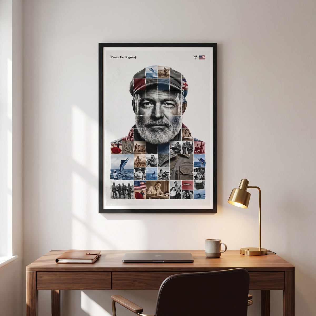 Ernest Hemingway — The American Legend framed print hanging in a home interior