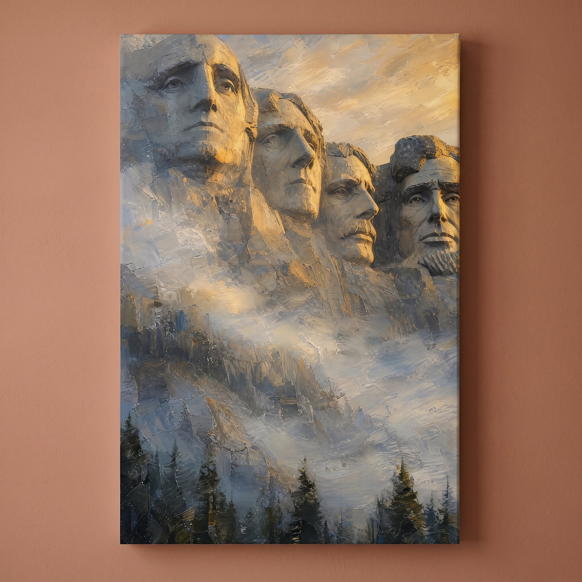 Faces of the Nation canvas print on a warm clay wall