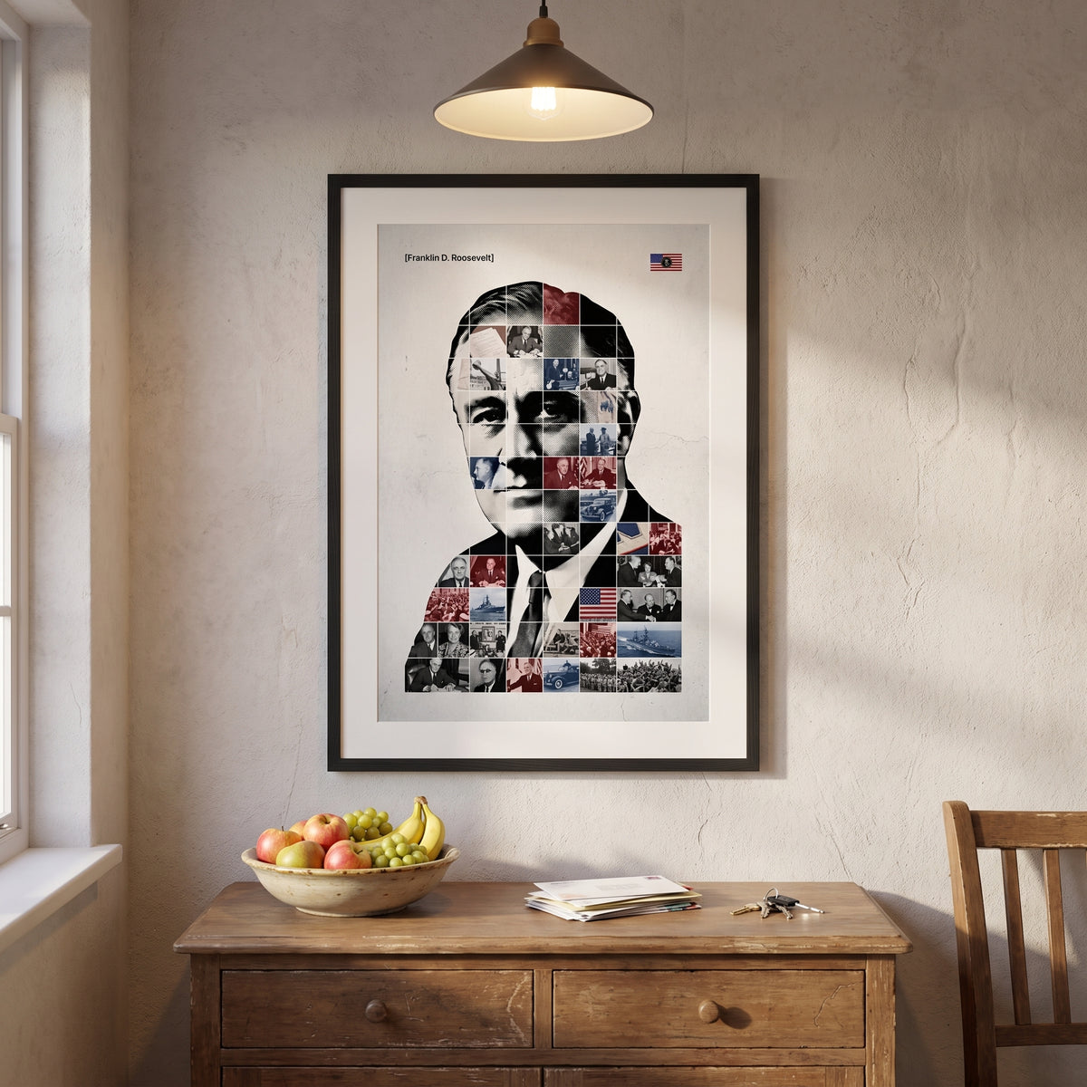 Franklin D. Roosevelt — The New Deal framed print hanging in a home interior