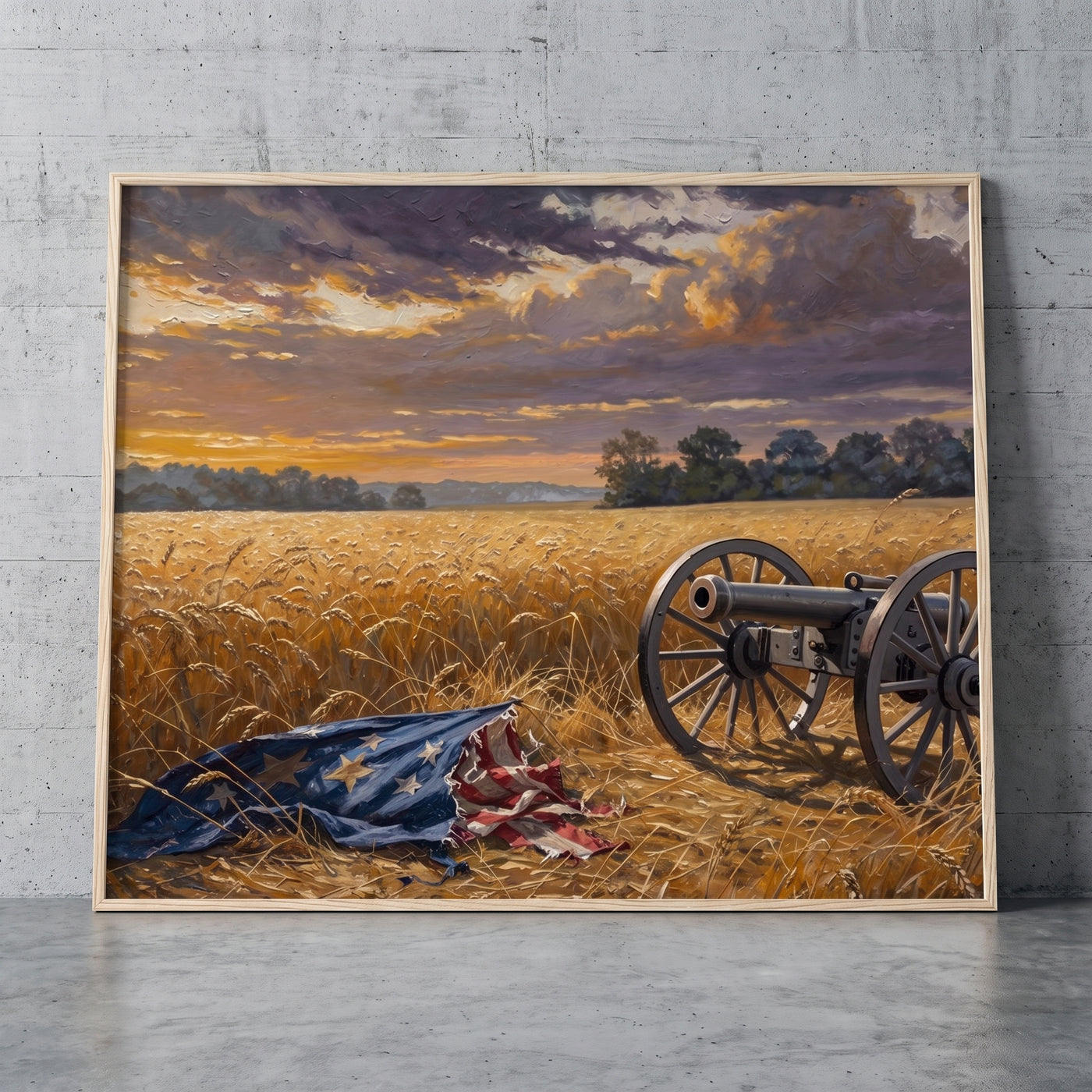 Field of Valor framed print leaning against a wall