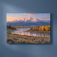 First Light on the Tetons gallery-wrapped canvas print on a plain wall