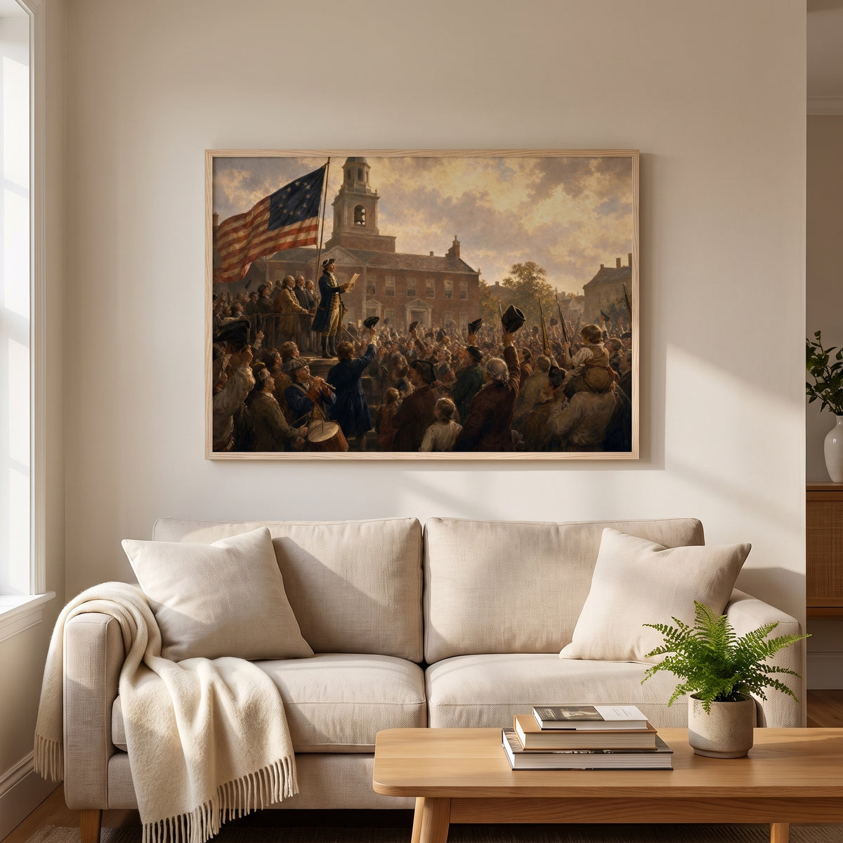 First Public Reading of the Declaration framed print hanging in a home interior