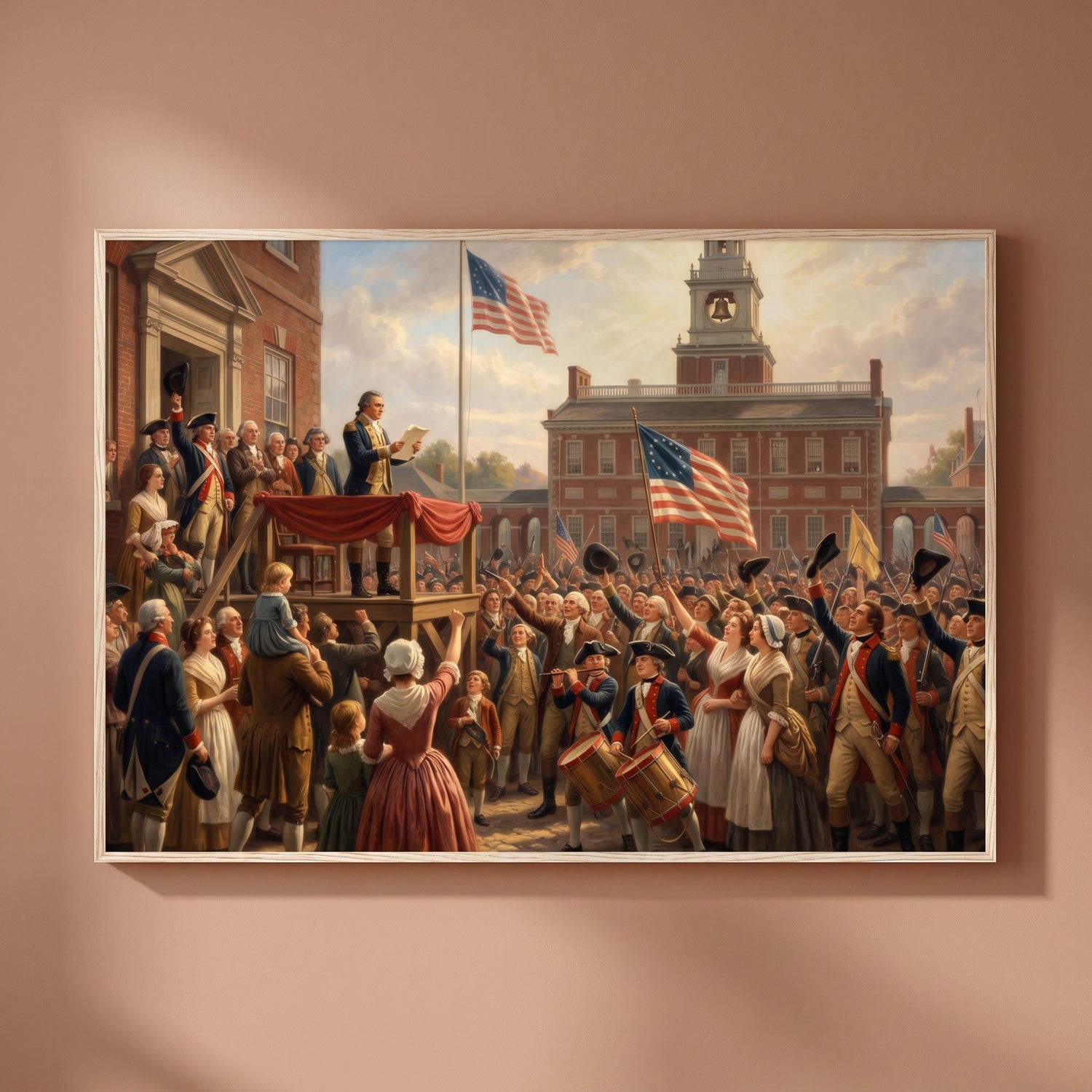 First Reading of the Declaration of Independence framed print on a plain wall