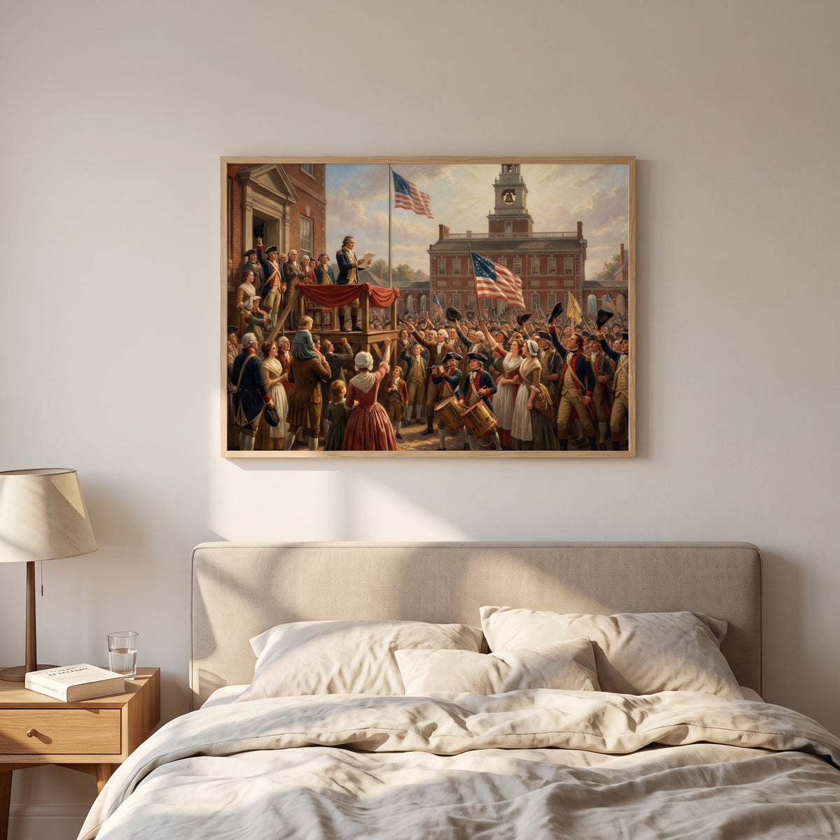 First Reading of the Declaration of Independence framed print hanging in a home interior