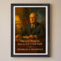 Franklin D. Roosevelt - Only Thing we Have to Fear framed print on a plain wall