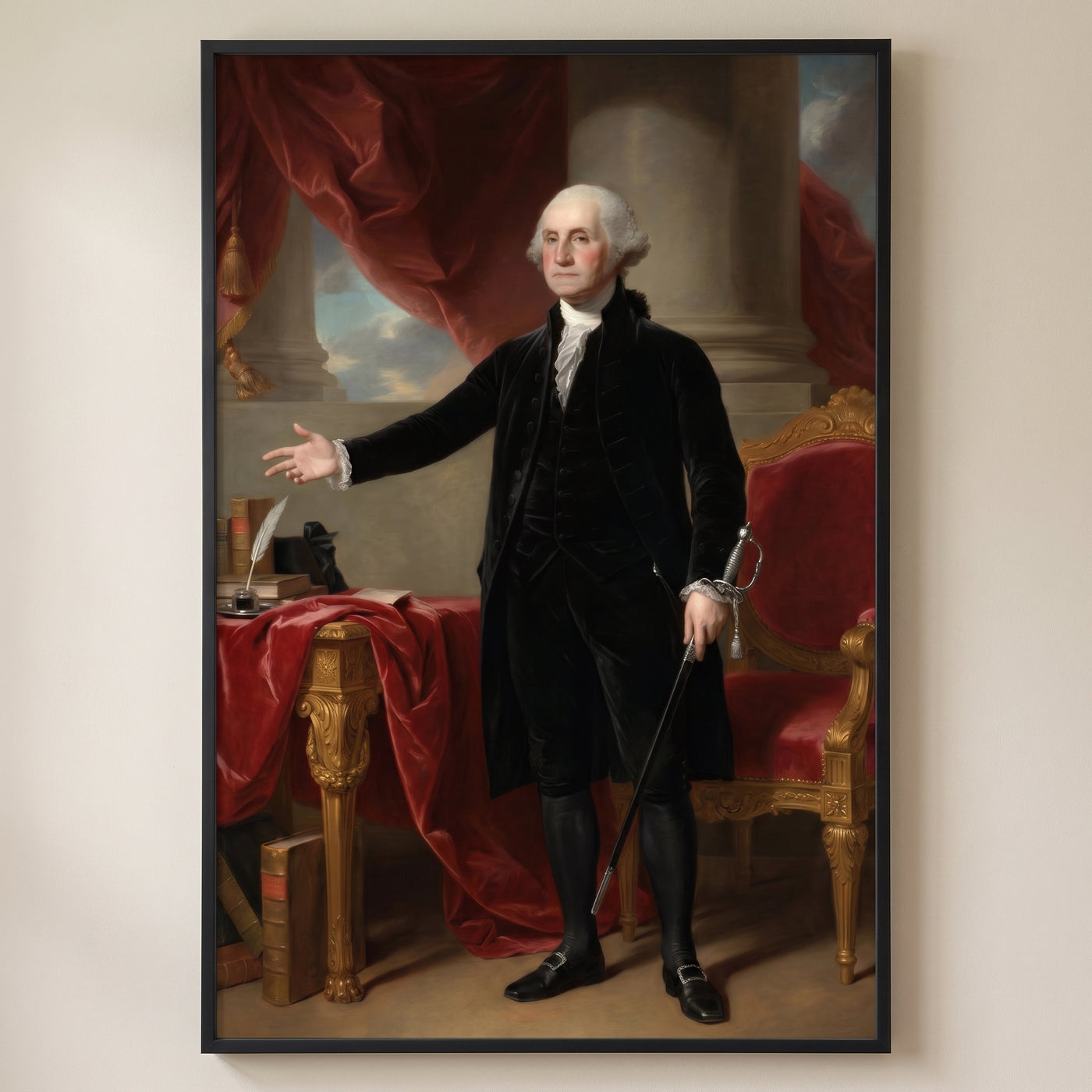 George Washington framed print on a plain wall