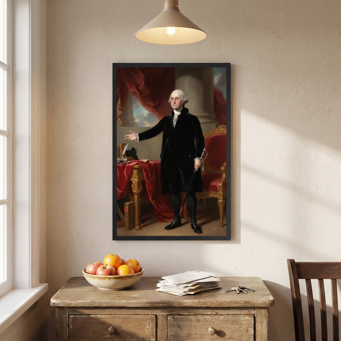 George Washington framed print hanging in a home interior