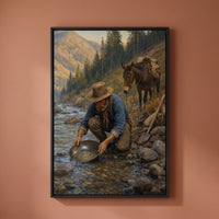 Gold Panner's Dream framed print on a plain wall
