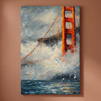 Golden Gate canvas print on a warm clay wall