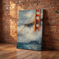 Golden Gate canvas print leaning against a brick wall